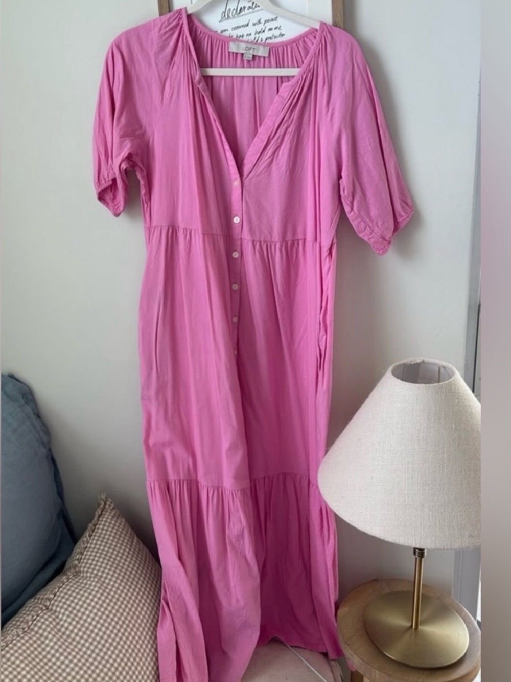LOFT Pink Maxi Button-Front Dress